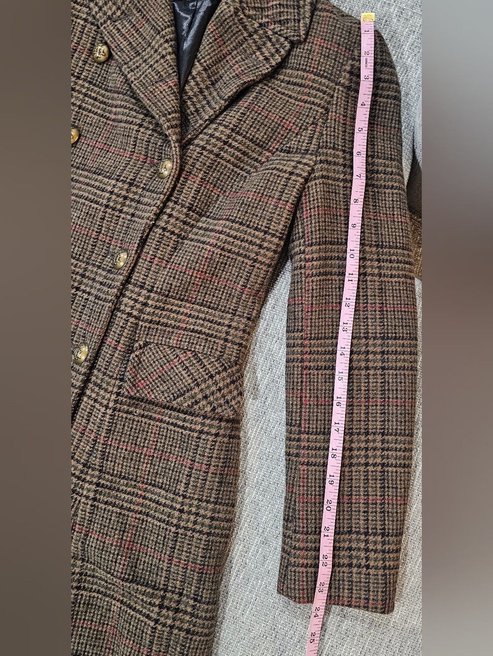 Lauren Ralph Lauren Brown Plaid Double-Breasted Wool-Blend Coat - Picture 7 of 9